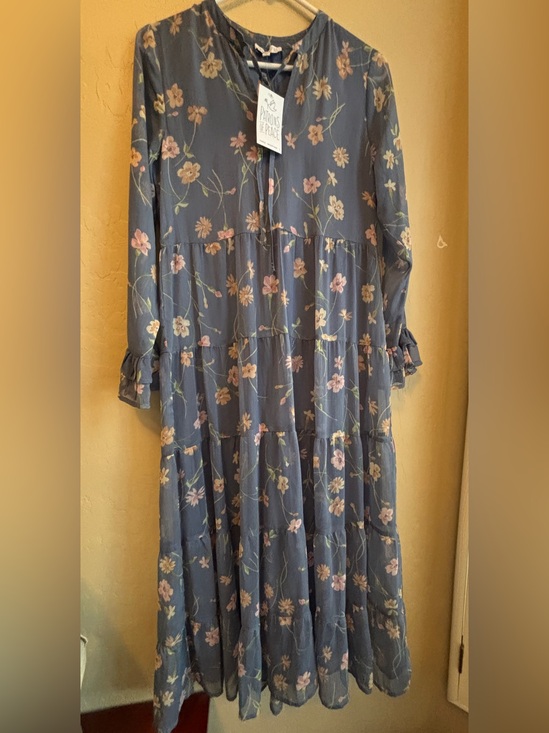 Patrons of Peace Dresses & Skirts - Patrons of Peace Blue Floral Tiered Maxi Dress Women’s Small NWT Work Church